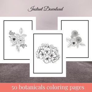 Floral Coloring Book, 50 Botanical Pages for Adults (digital Download ...