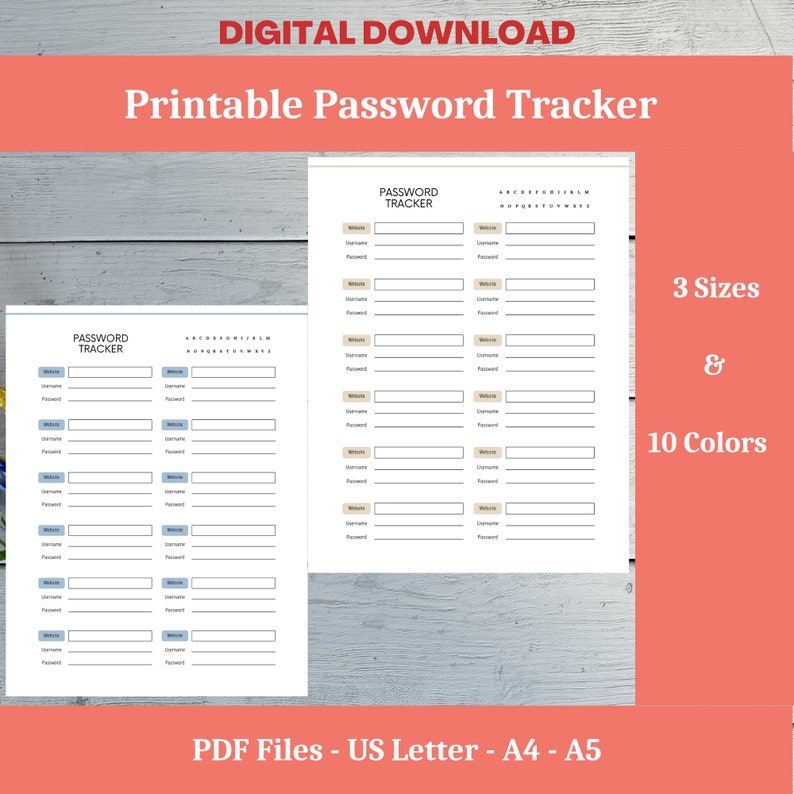 Password Tracker Printable, Password Book Digital Download, Password ...