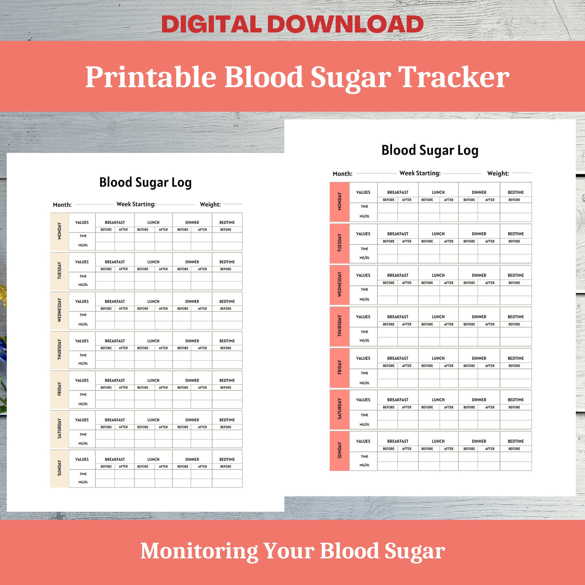 Printable Blood Sugar Log, 4-time Daily Tracker (digital Download) - Etsy