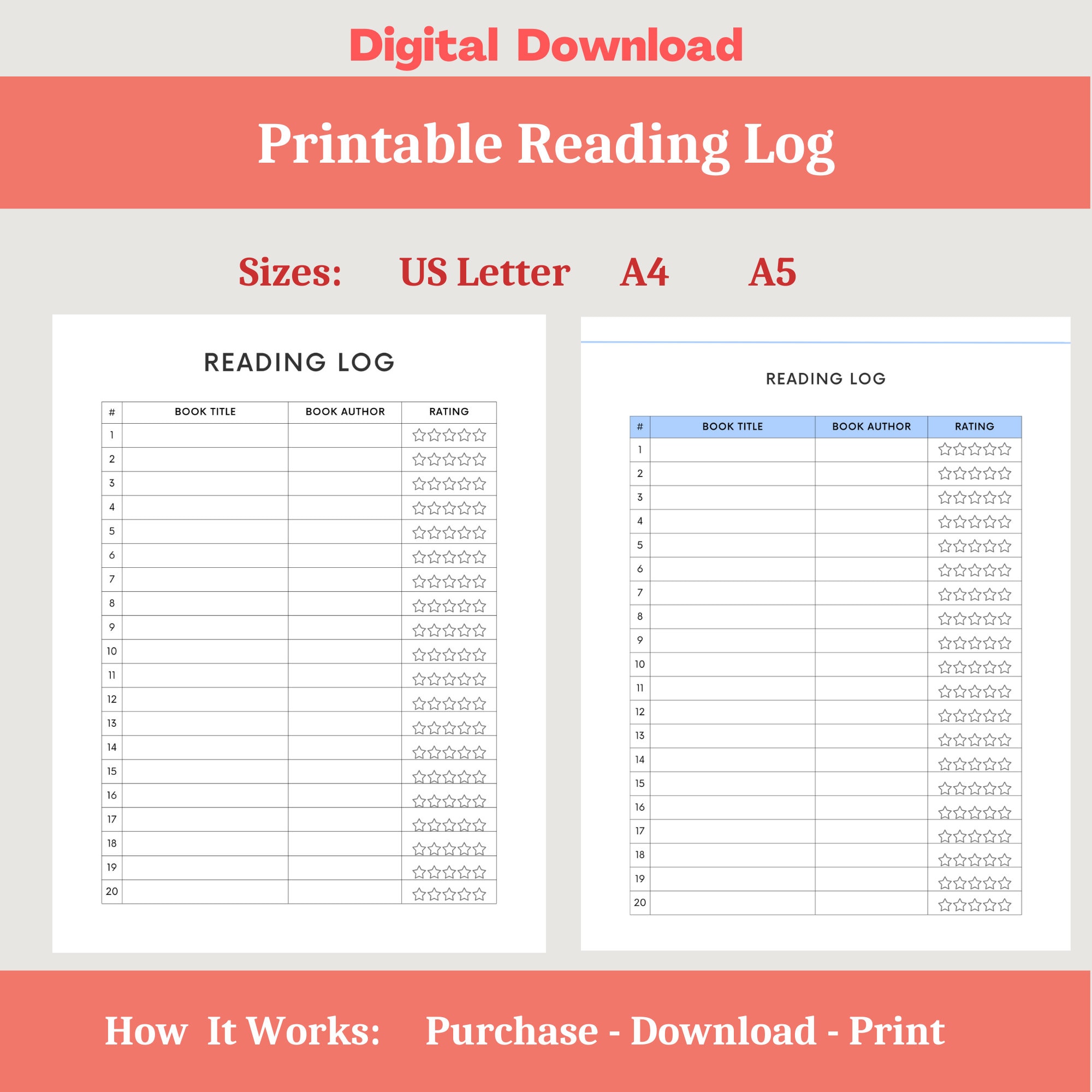 Printable Reading Log, Reading Tracker, Book Reading Planner to Keep ...
