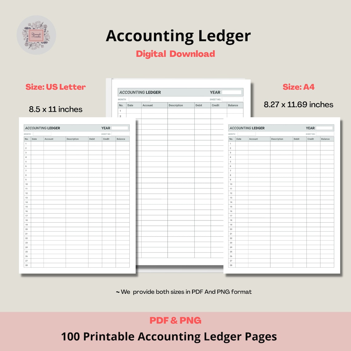 Printable Accounting Ledger Pages Account Ledger Book for Bookkeeping Printable Accounting Ledger Pages Account Ledger Book for Bookkeeping