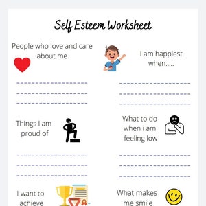 Self Esteem Gratitude Worksheet Children Mental Health Emotions Feelings Awareness Download Printable
