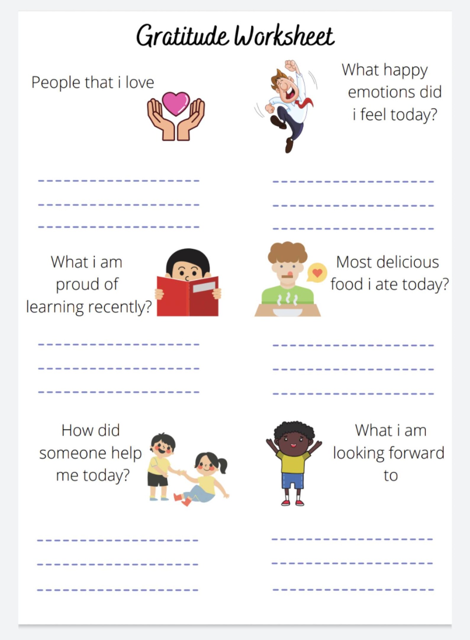 Self Esteem Gratitude Worksheet Children Mental Health Emotions 