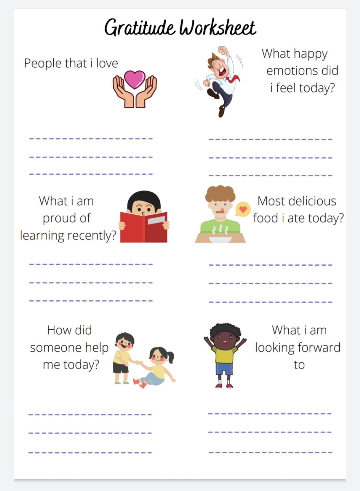 Self Esteem Gratitude Worksheet Children Mental Health Emotions 