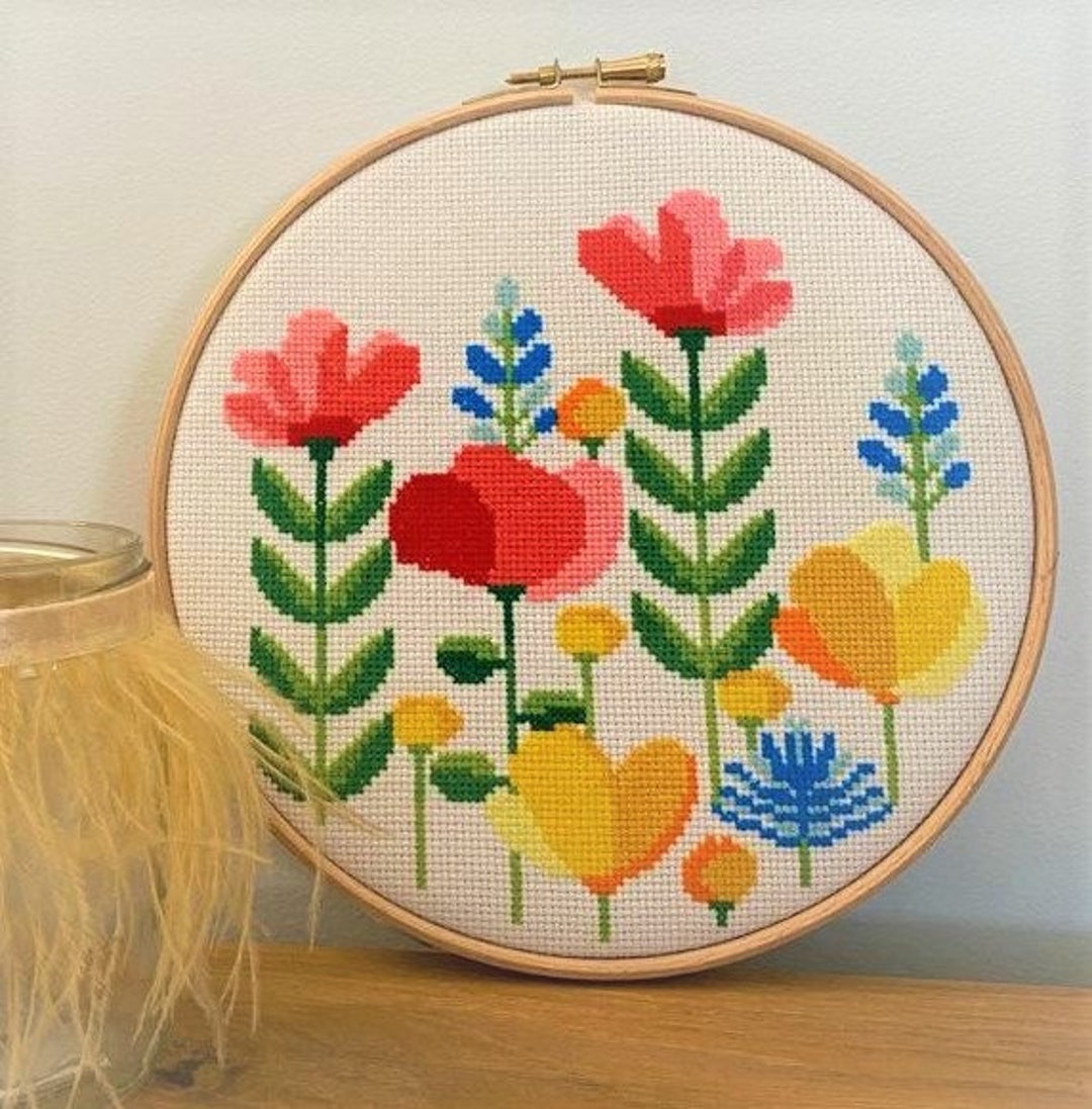 Spring Flowers Cross Stitch. FINISHED Cute Colorful Tulips. Etsy