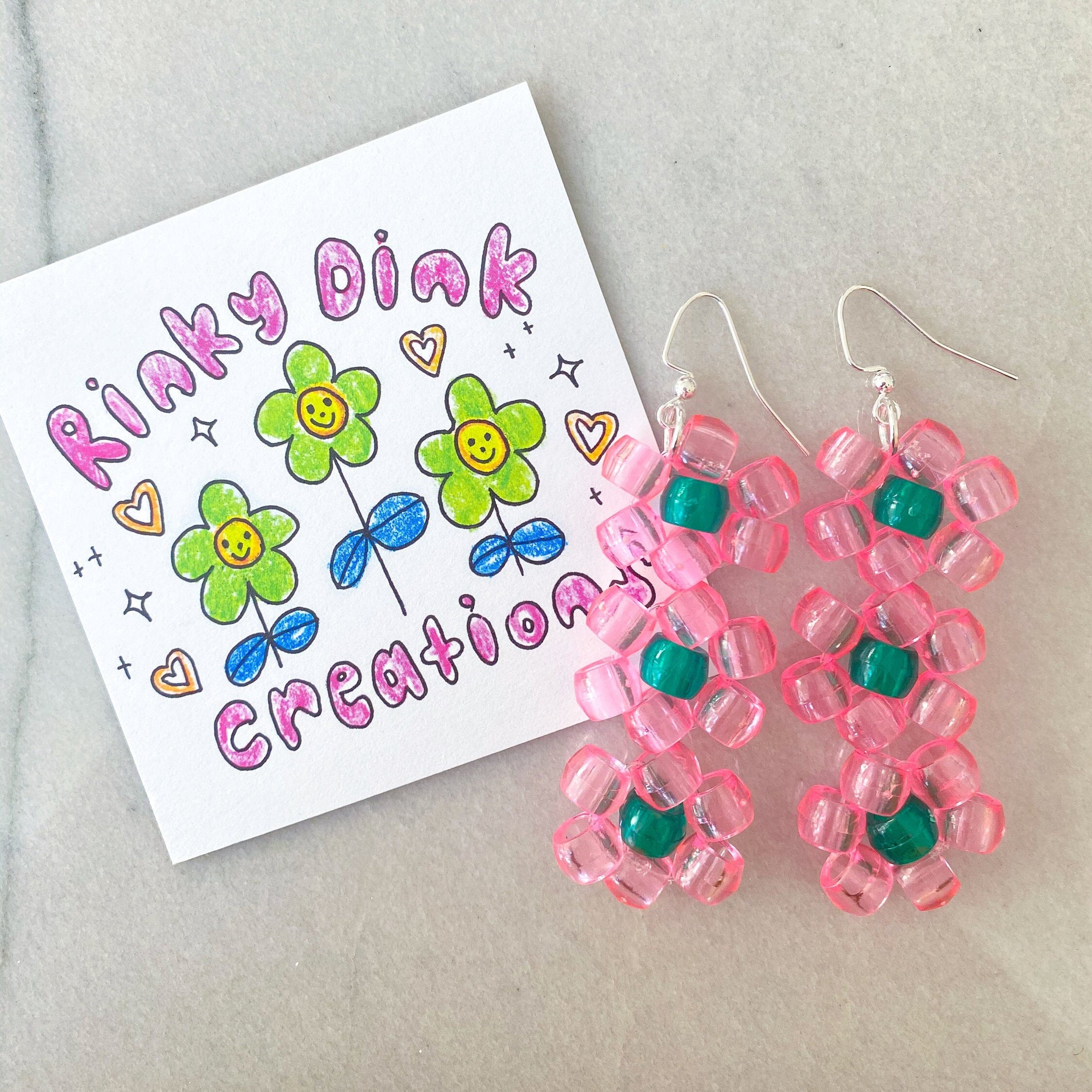 Rosa und Grüne Blumen Ohrringe | Etsy