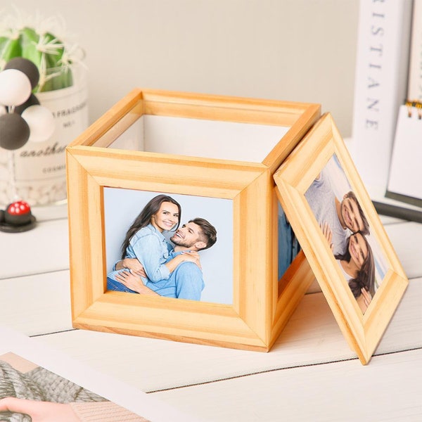 Personalised Wooden 5 Picture Photo Cube Box Commemorative Gifts