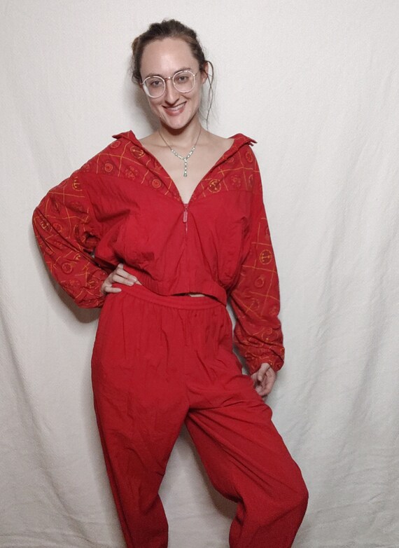 Vintage Red 80s Windbreaker Tracksuit - image 3