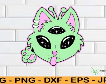 Divertido gato extraterrestre SVG, diseño OVNI (archivo de corte digital)