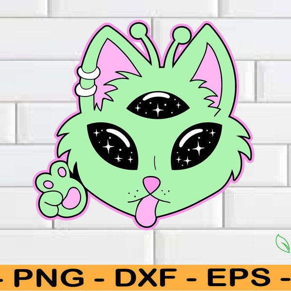 Aliens Peace Svg, Funny Alien SVG, Cool Ufo SVG, Fur Friends Svg, Digital Cut File, Cute Alien Cat Svg, Green Cat Svg