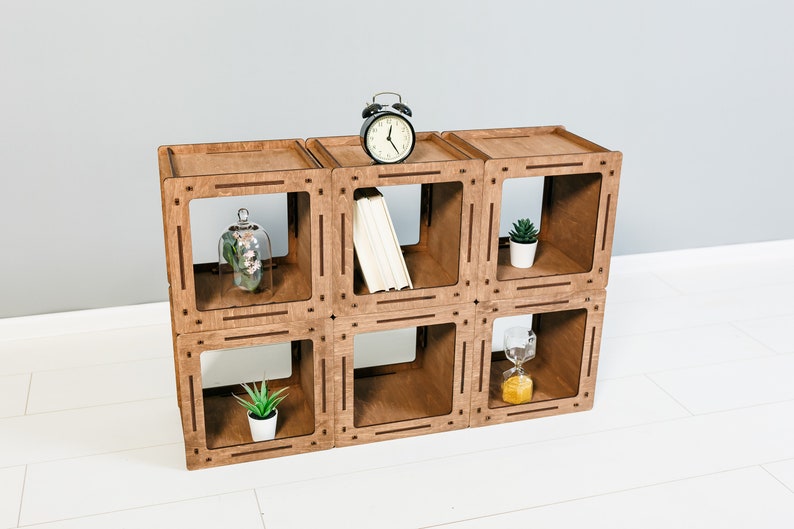 Wooden bookcase, Wooden bookshelf, Cabinet Bookcases, Small bookcase Asymmetrical bookshelf, Cube shelves, Handmade bookcase image 3