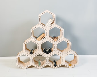 Honeycomb Hexagon shelves, Loft shelf, Geometric Shelves, Custom Bookcase, Housewarming Gift, Modular shelving, Custom shelves