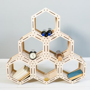 Hexagon bookcase, Loft shelf, Geometric Shelves, Custom Bookcase, Housewarming Gift, Modular shelving, Custom shelves