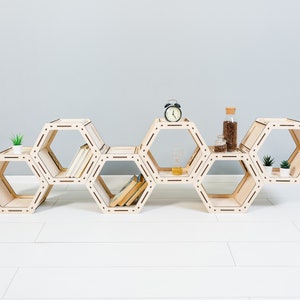 Honeycomb Hexagon shelves, Loft shelf, Geometric Shelves, Custom Bookcase, Housewarming Gift, Modular shelving, Custom shelves