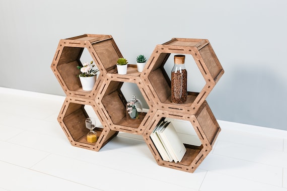 Bookcase Custom Shelving Unit Hexagon Bookshelf Loft Shelf Geometric Shelves Housewarming Gift Wall Shelves Minimalistic Etsy UK