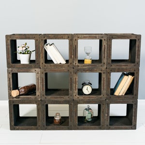 Wooden bookcase, Wooden bookshelf, Cabinet Bookcases, Small bookcase Asymmetrical bookshelf, Cube shelves, Handmade bookcase image 6