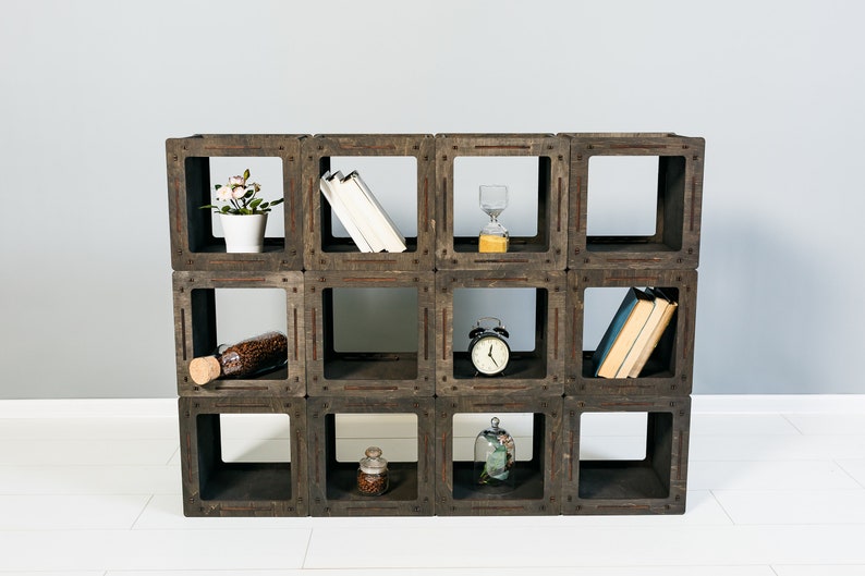 Wooden bookcase, Wooden bookshelf, Cabinet Bookcases, Small bookcase Asymmetrical bookshelf, Cube shelves, Handmade bookcase image 6