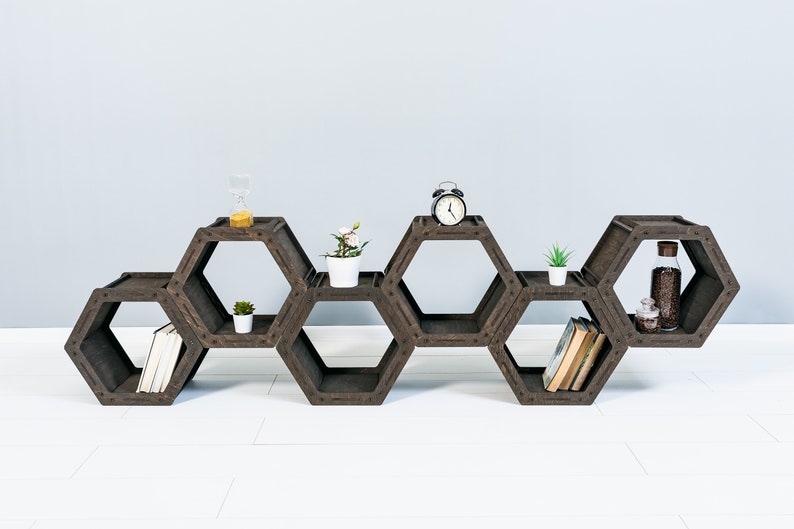 Hexagon Shelves, HONEYCOMB Shelves, Geometric Shelf, wall decor, Bookcase, Floating shelves, Housewarming gift, image 5