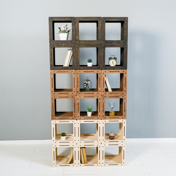 Bibliothèque armoire, étagère faite à la main, bibliothèque cube, étagère moderne, unité de stockage, bibliothèque industrielle, diviseur de pièce