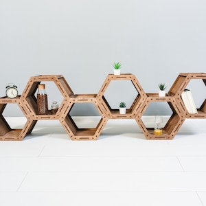 Hexagon Shelves, HONEYCOMB Shelves, Geometric Shelf, wall decor, Bookcase, Floating shelves, Housewarming gift, image 1