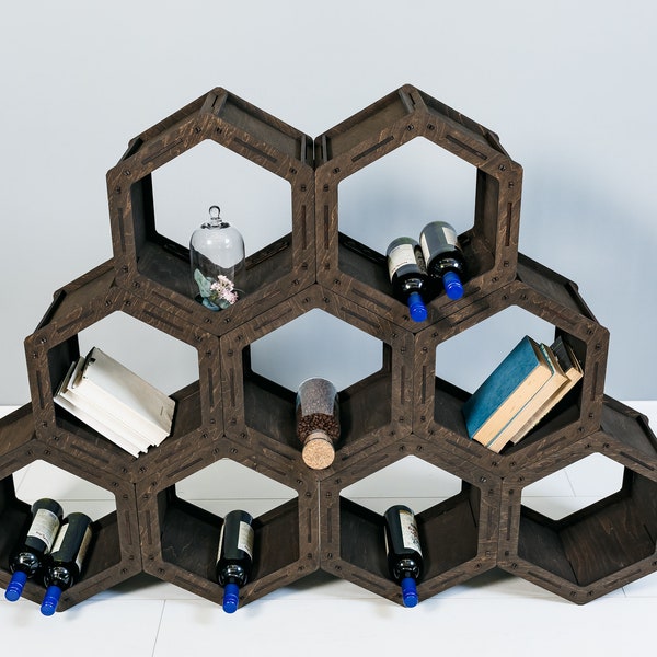 Étagères hexagonales en nid d’abeille, étagère Loft, étagères géométriques, bibliothèque personnalisée, cadeau de pendaison de crémaillère, étagères modulaires, étagères personnalisées