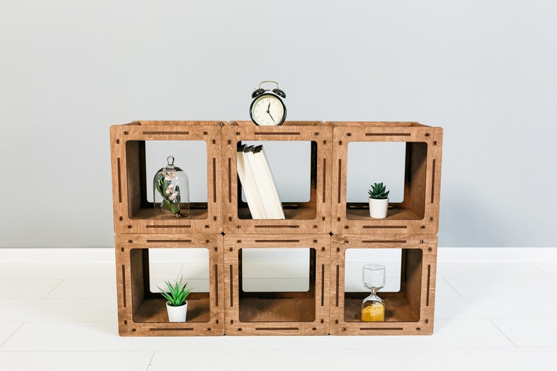 Wooden bookcase, Wooden bookshelf, Cabinet Bookcases, Small bookcase Asymmetrical bookshelf, Cube shelves, Handmade bookcase image 1