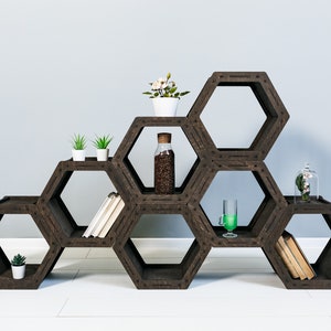 Honeycomb shelves, Hexagon Loft shelf, Geometric Shelves, Custom Bookcase, Housewarming Gift, Modular shelving, Custom shelves