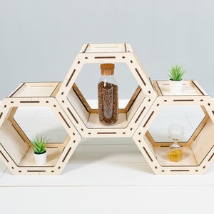 Honeycomb Shelves, Geometric Shelves, Hexagon Shelves, Wooden Set Of Hexagon Shelves, Storage Organization Idea