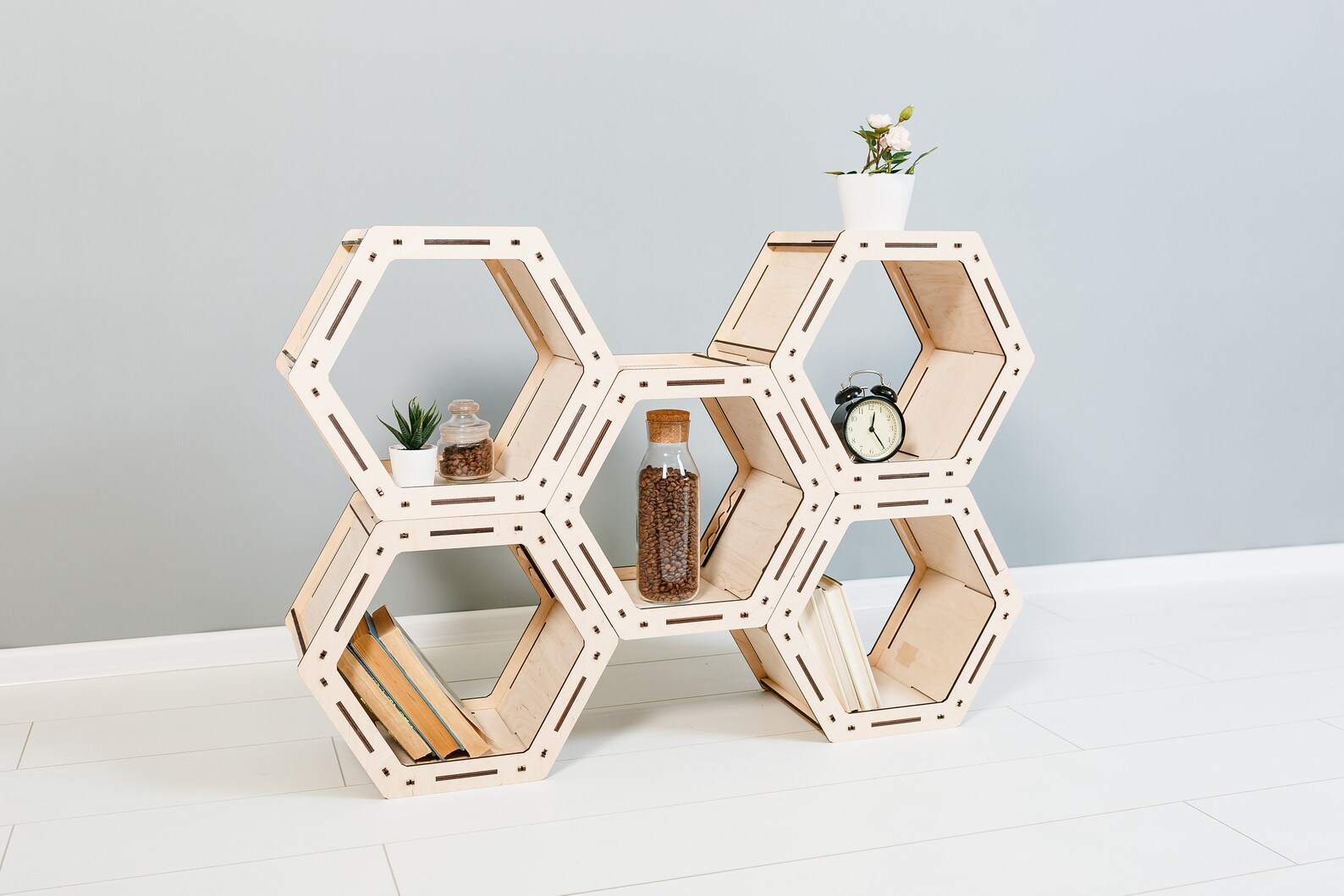 Bookcase Loft Shelf Geometric Bookhelf Custom Etsy