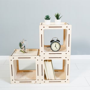 Bookcase Handmade Furniture Cube Loft Shelf Square Bookshelves Custom Plant Stand Housewarming Gift Wooden Box