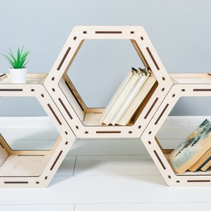 Hexagon Shelves, HONEYCOMB Shelves, Geometric Shelf, wall decor, Bookcase, Floating shelves, Housewarming gift, image 4