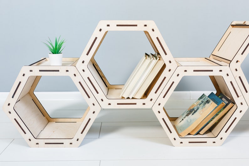 Hexagon Shelves, HONEYCOMB Shelves, Geometric Shelf, wall decor, Bookcase, Floating shelves, Housewarming gift, image 4