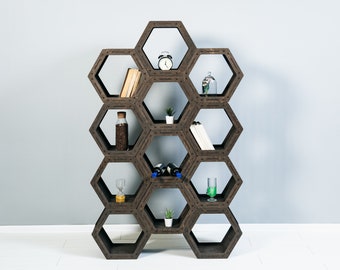 Estantes de panal, gran conjunto de estantes hexagonales, para pared o mesa, para el hogar, estantes hexagonales hechos a mano, estantes de madera