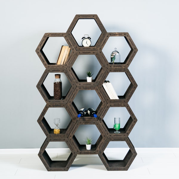 Étagères en nid d'abeille, grand ensemble d'étagères hexagonales, pour mur ou table, pour la maison, étagères hexagonales faites main, étagères en bois