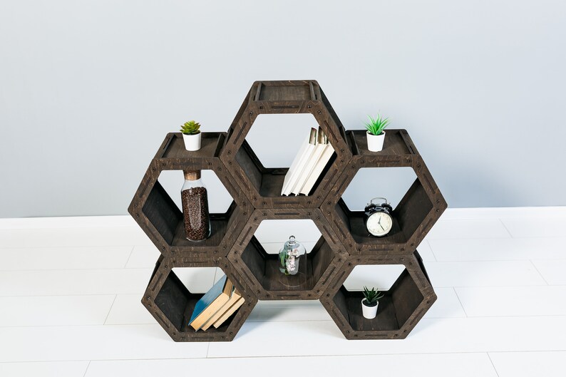 ANTIQUE BOOKCASE HEXAGON Shelf Handmade Home Etsy