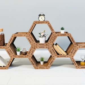 Hexagon Shelves, Floating Shelves, Geometric Shelves, Wooden Shelves For Room, Honeycomb Shelves for House Storage