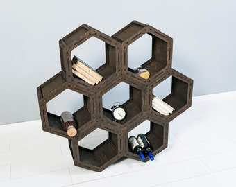 Estantería Gabinete Bookself Estantería Unidad de limpieza Housewarming Gift Plant Stand Estante hexagonal Almacenamiento de madera