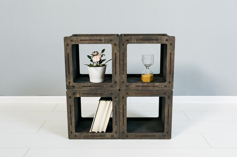 Wooden bookcase, Wooden bookshelf, Cabinet Bookcases, Small bookcase Asymmetrical bookshelf, Cube shelves, Handmade bookcase image 4