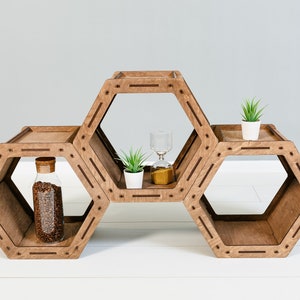 Small Hexagonal Bookcase - Freestanding Wooden Bookshelf