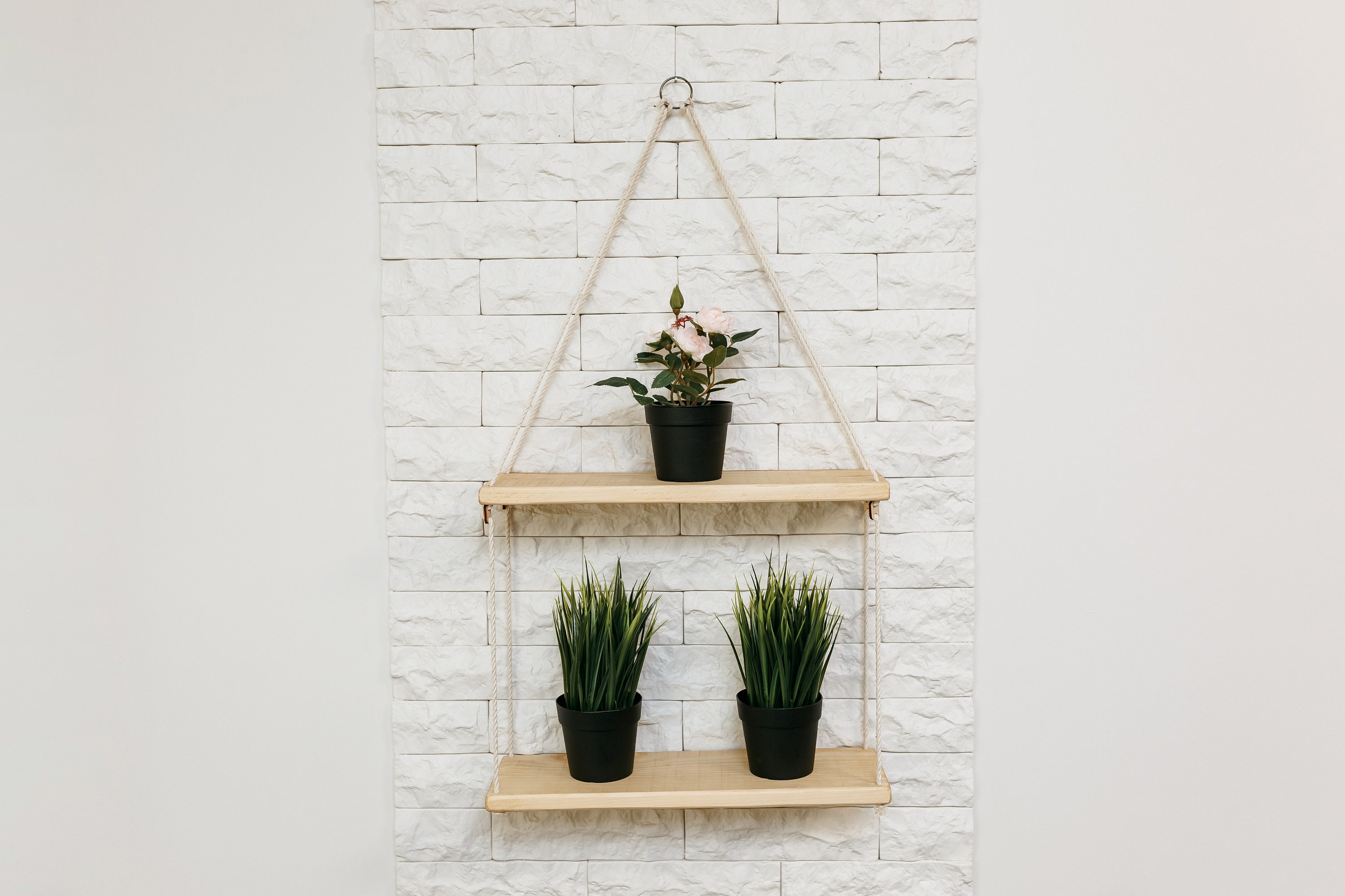 Hanging shelf Double Floating Shelf Reclaimed Wood Plant Etsy