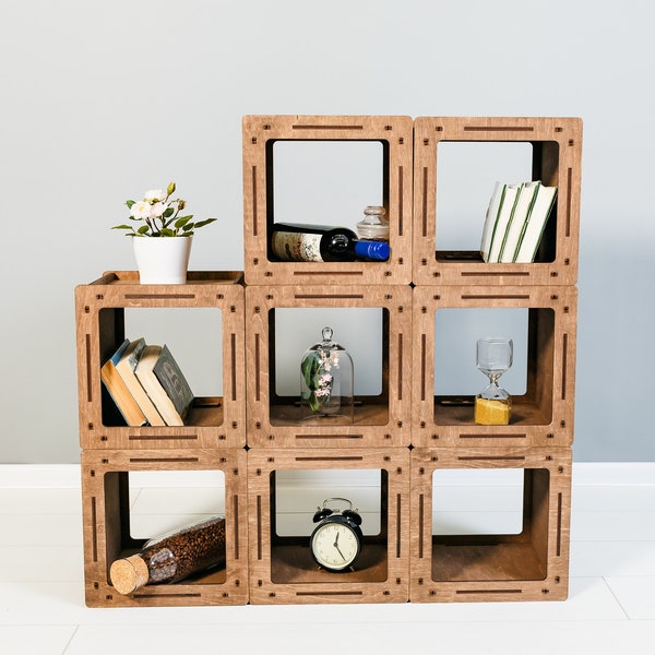 BOOKCASES, Wood Stained Box Floating Shelves,Cube Shelves, Floating Cube Shelves, Perfect for Displaying Decorations