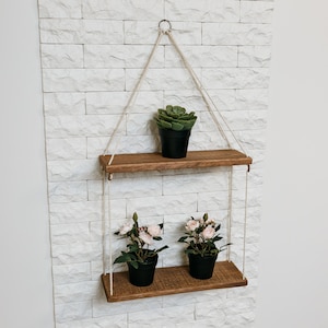 Double Floating Shelf, Reclaimed Wood shelf, Handmade Shelf, Plant Shelf, Rope Shelf, Hanging shelf, Wall Shelf, Designer shelf