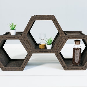 Wooden Rustic Shelves, Set of Hexagon Shelves, Geometric Shelves, Honeycomb Shelves, Rustic Wooden Wall Decor