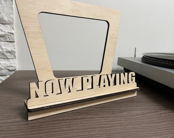 Now spinning, hold up LP, Record Display Stand, Record Display, Vinyl storage, Wooden Record stand