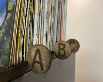 Both sides record dividers, Wood Record Separators, Vinyl LP A-Z Dividers, Alphabet Dividers, Record Labels, Genre Dividers