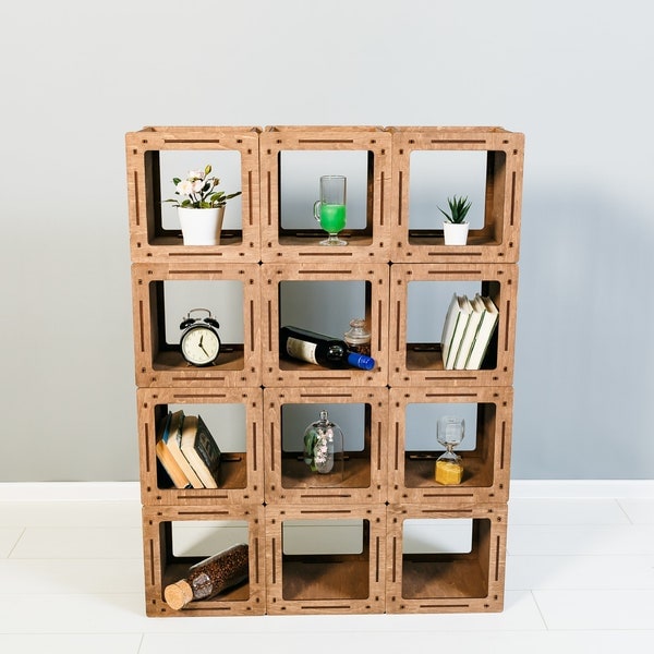 SMALL BOOKCASE - bookshelves - Stylish Bookcase - Freestanding Bookcase - Book Shelves - 4 Tier Cube Bookcase - reclaimed wood