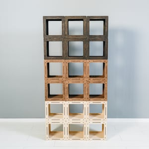 Wooden bookcase, Wooden bookshelf, Cabinet Bookcases, Small bookcase Asymmetrical bookshelf, Cube shelves, Handmade bookcase image 2