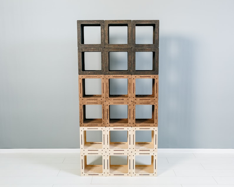 Wooden bookcase, Wooden bookshelf, Cabinet Bookcases, Small bookcase Asymmetrical bookshelf, Cube shelves, Handmade bookcase image 2