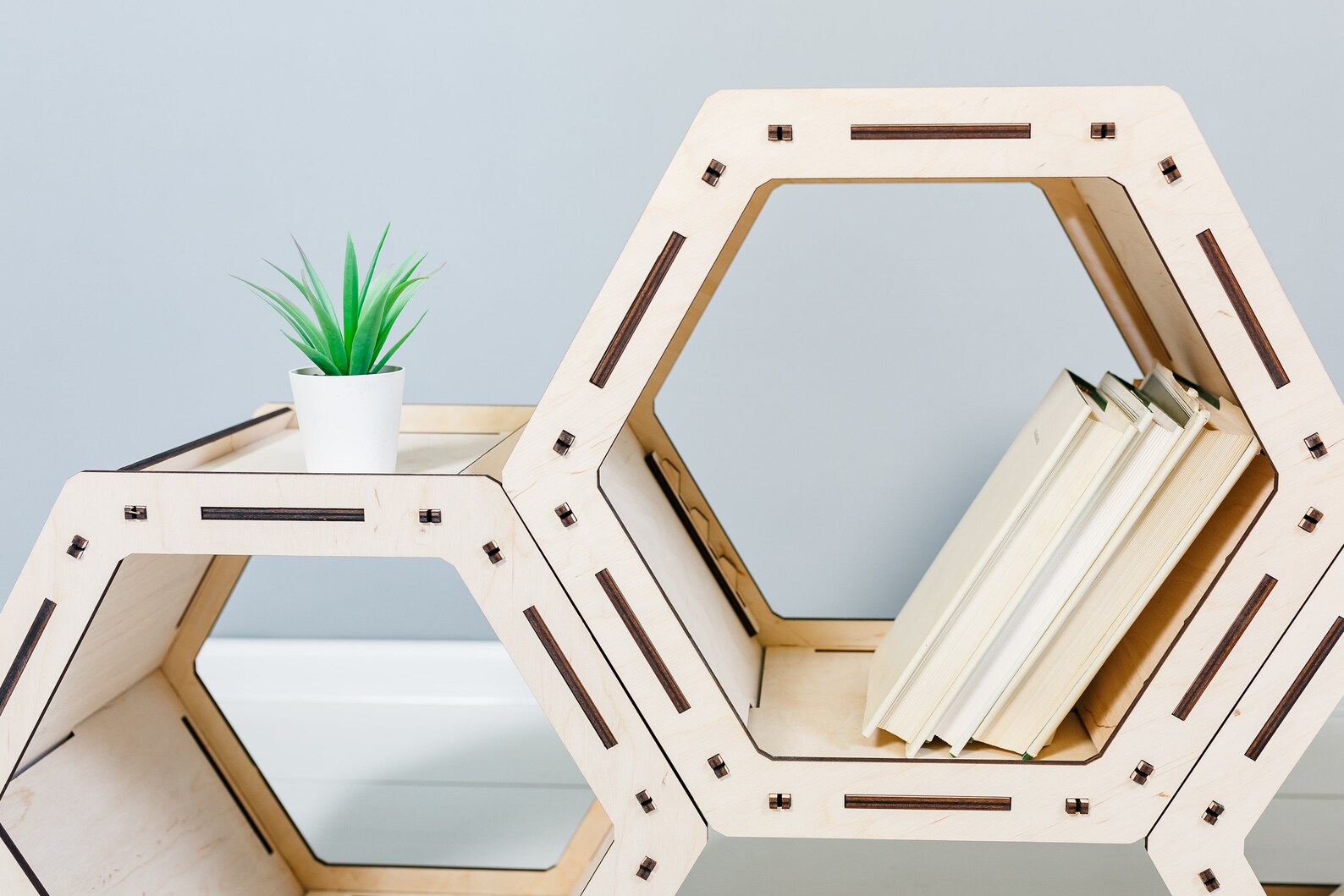 ANTIQUE BOOKCASE HEXAGON Shelf Handmade Home Etsy