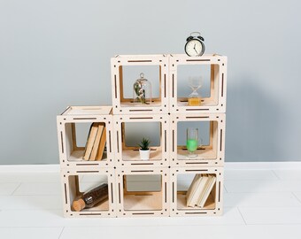 Wooden Square shelves, Book Holder Shelf, Geometric Boxshelves, Custom Bookcase, Housewarming Gift, Modular shelving, Custom shelves